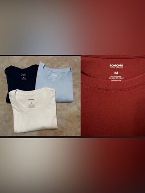 NWOT Sonoma 4 Men's Supersoft Tee: Light Blue, White, Navy & Burgundy Sz M